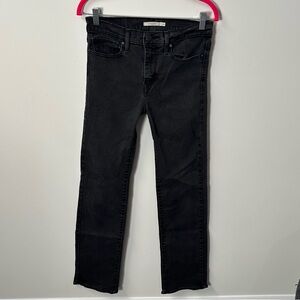 LEVI'S women's black grey embroidered slimming straight leg jeans, 29".